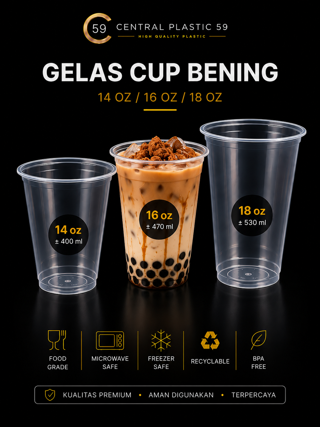 Gelas cup bening 14oz 16oz 18oz