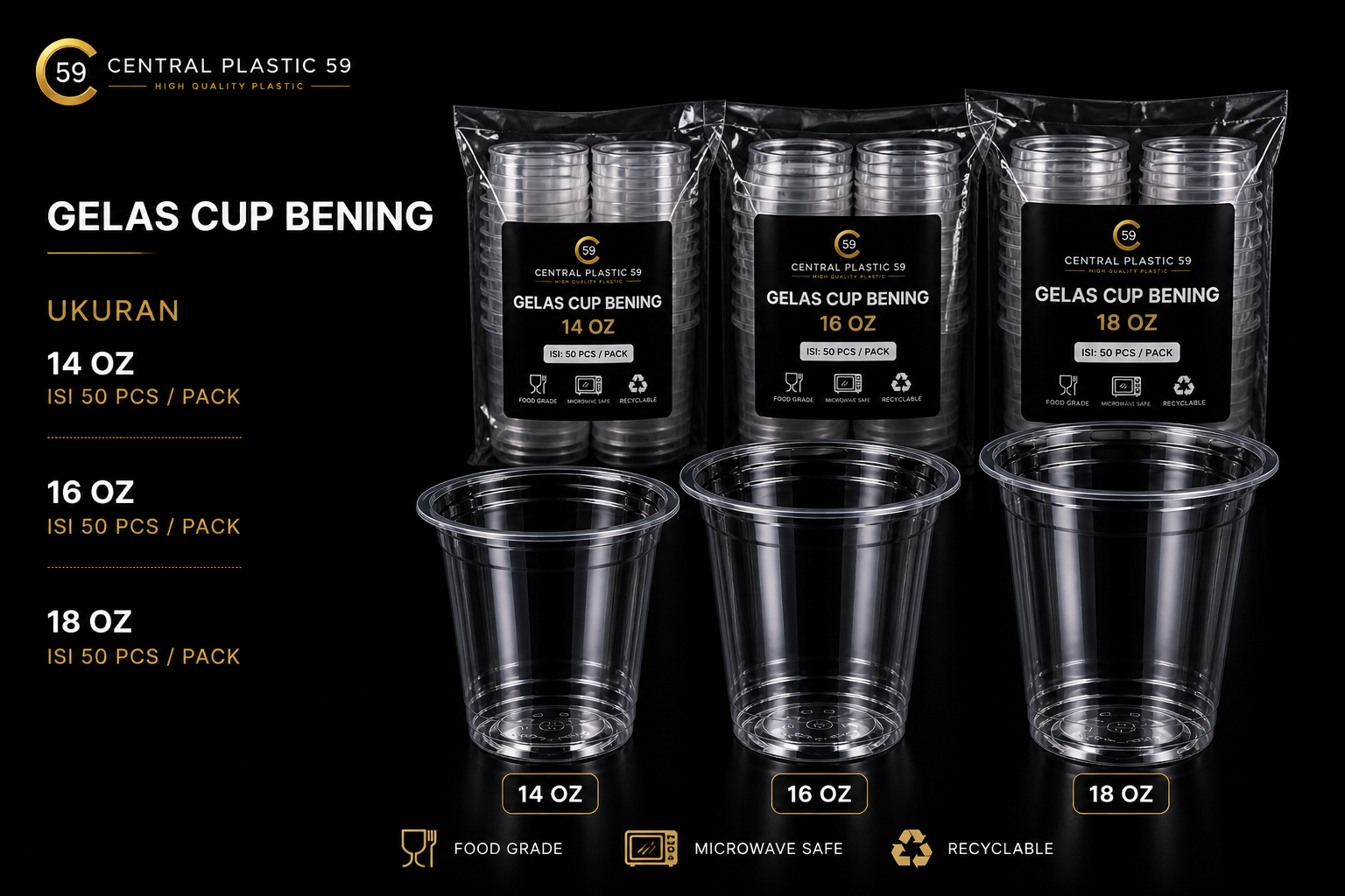 Gelas cup bening 14oz 16oz 18oz