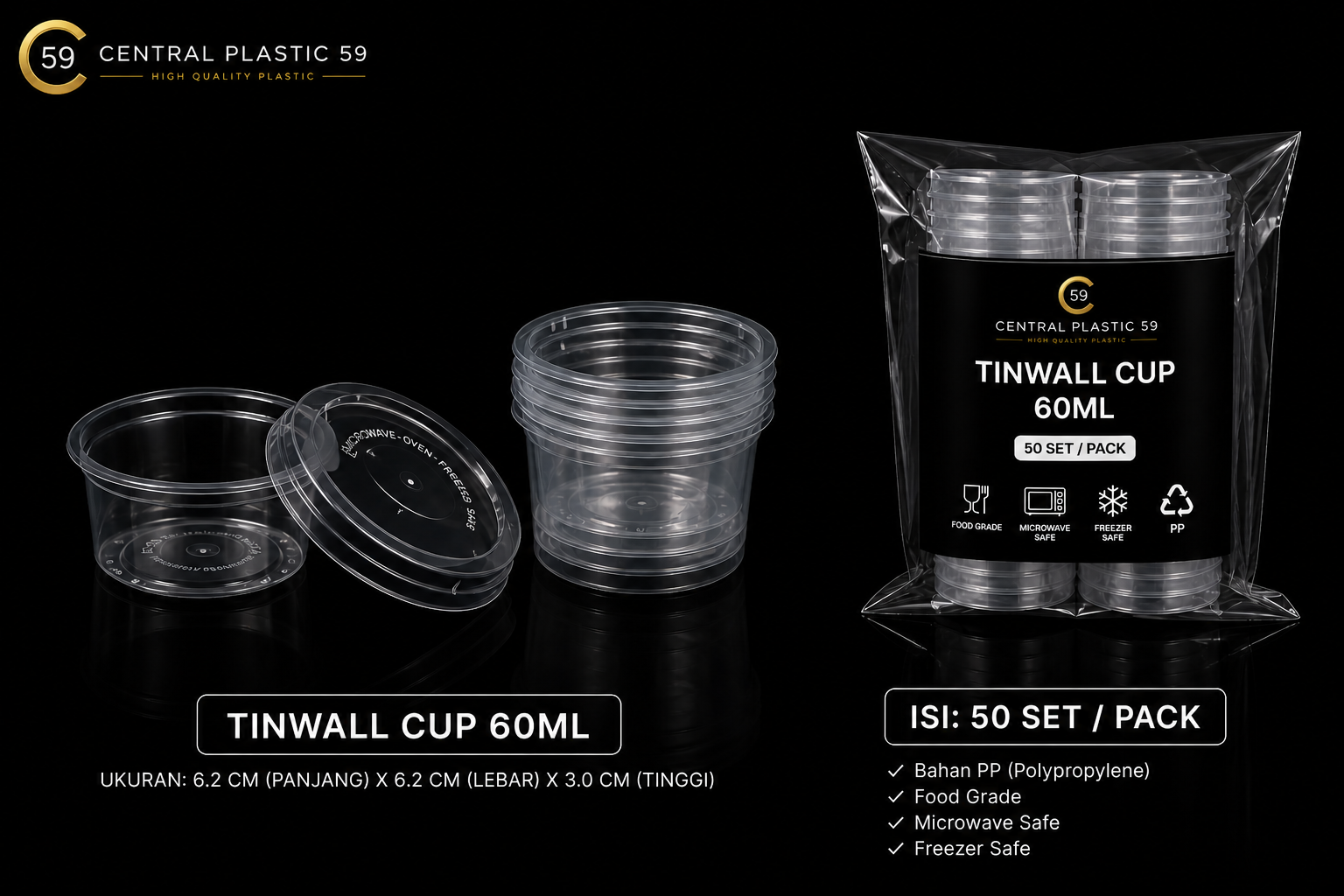 Tinwall cup 60ml isi 50set/pack