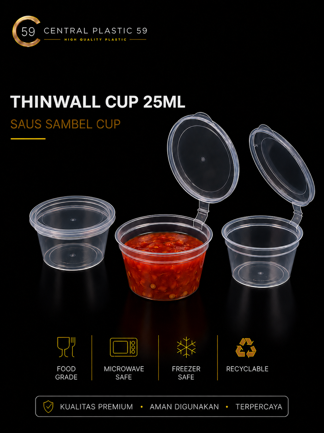Thinwall 25ml saus sambel cup 50 set/pack
