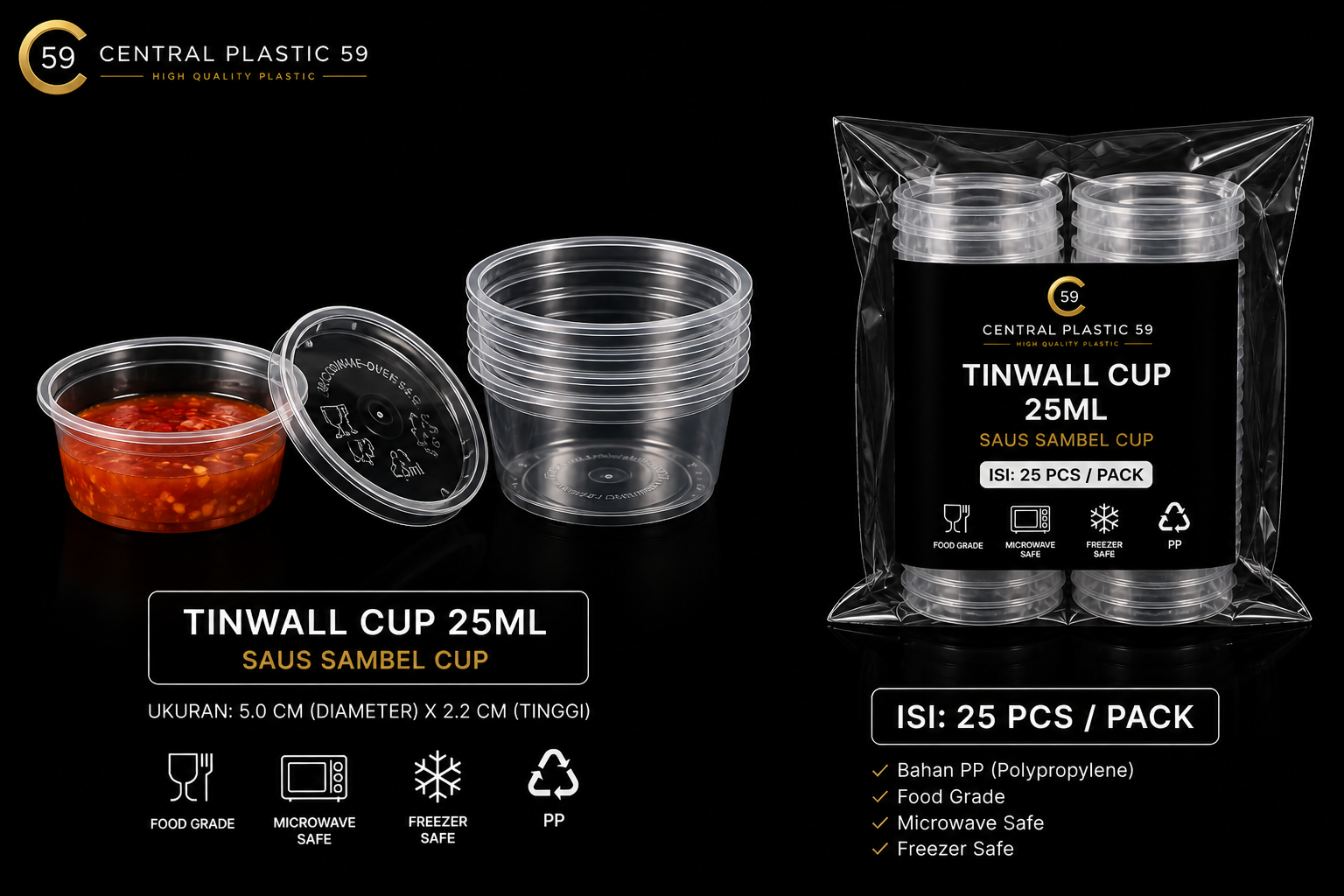 Tinwall 25ml saus sambel cup 50 set/pack
